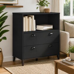 Industrial Bookcase with Storage Cabinet Shelving Unit Black 80x40x90cm