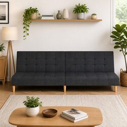2-Seater Sofa Bed Grey Fabric Convertible Day Bed Guest Sleeping Furniture
