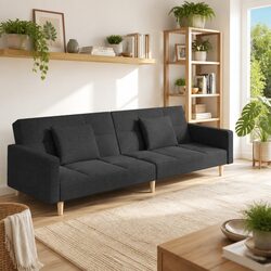 Grey Fabric Convertible Sofa Bed with Two Pillows
