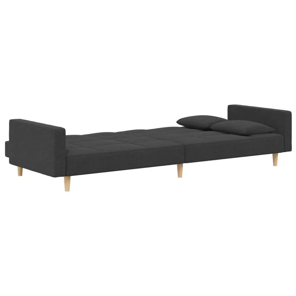 Convertible Sofa Bed Grey Fabric 2 Seater Adjustable Backrests with Pillows