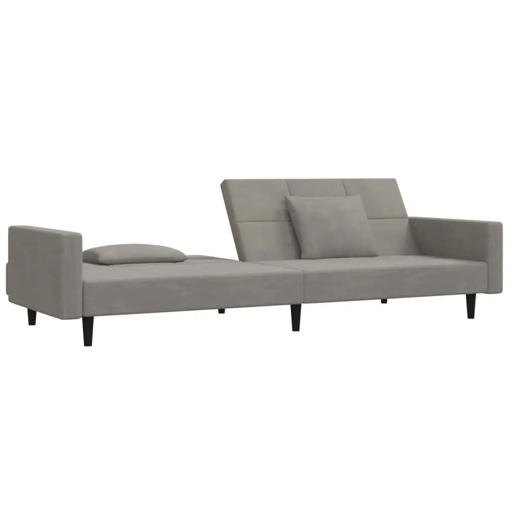2-Seater Sofa Bed Grey Velvet Convertible with Adjustable Backrests