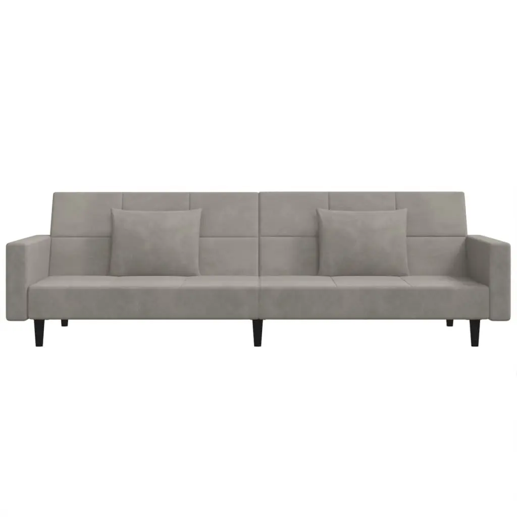 2-Seater Sofa Bed Grey Velvet Convertible with Adjustable Backrests