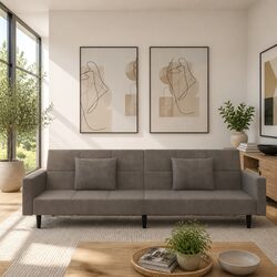 Compact Grey Velvet Sofa Bed - 2-Seater Design