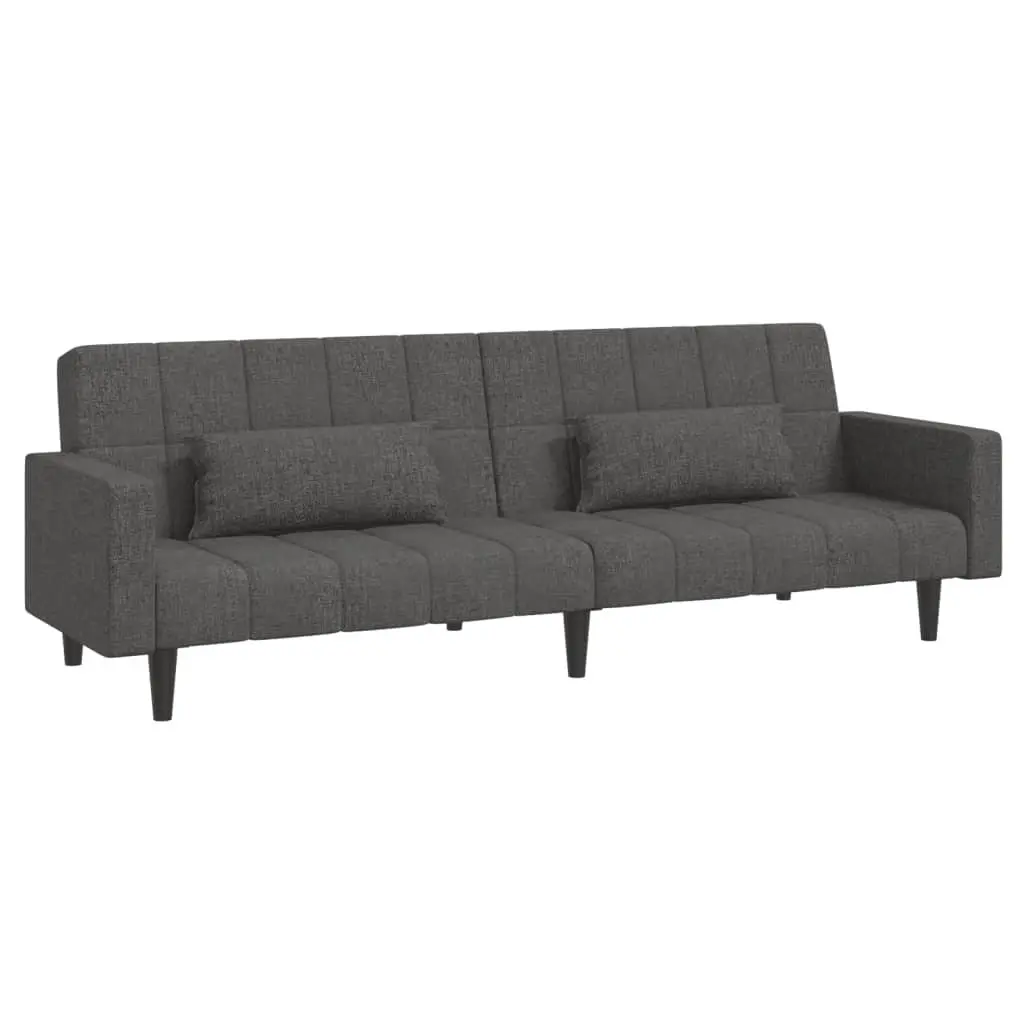 Grey Fabric 2-Seater Sofa Bed Convertible Sleeper Daybed with Pillows