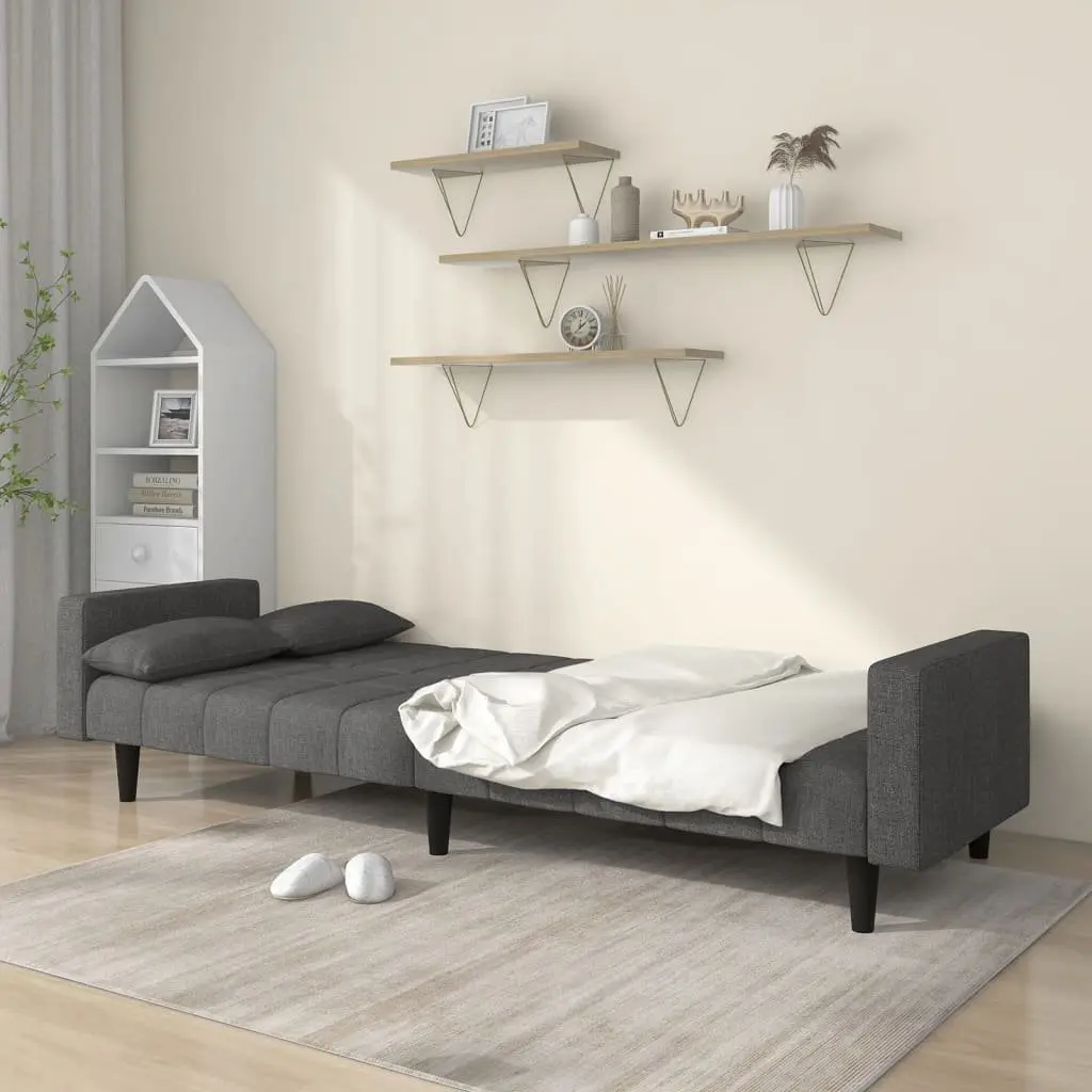 Grey Fabric 2-Seater Sofa Bed Convertible Sleeper Daybed with Pillows