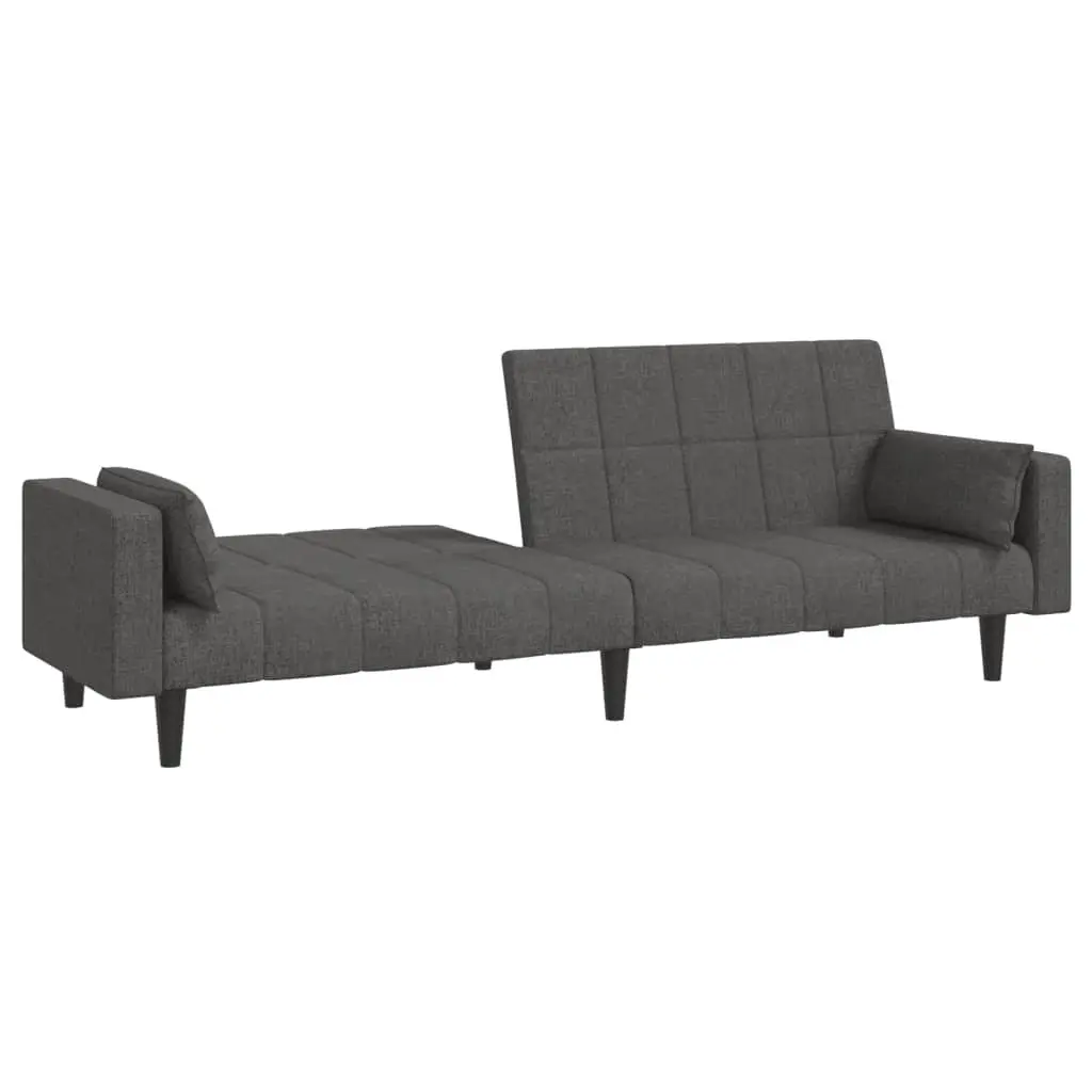 Grey Fabric 2-Seater Sofa Bed Convertible Sleeper Daybed with Pillows