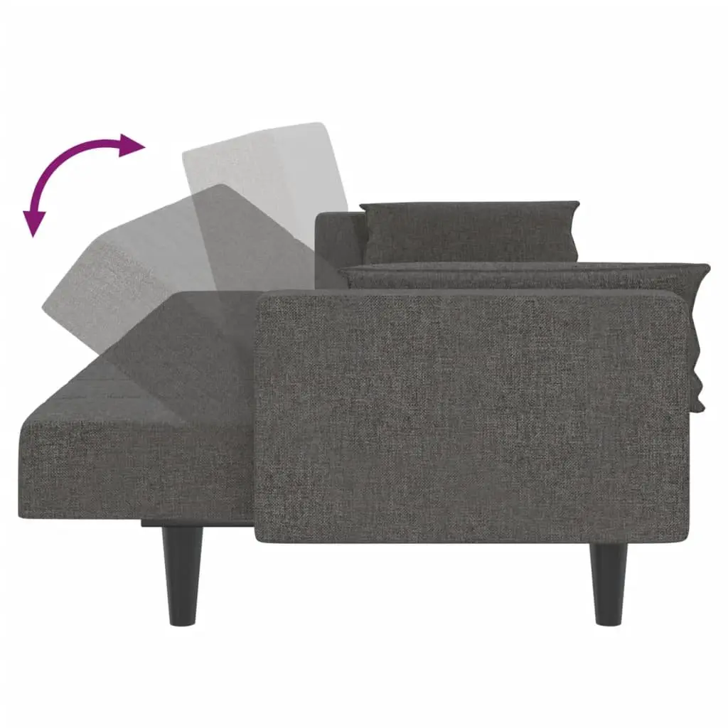 Grey Fabric 2-Seater Sofa Bed Convertible Sleeper Daybed with Pillows
