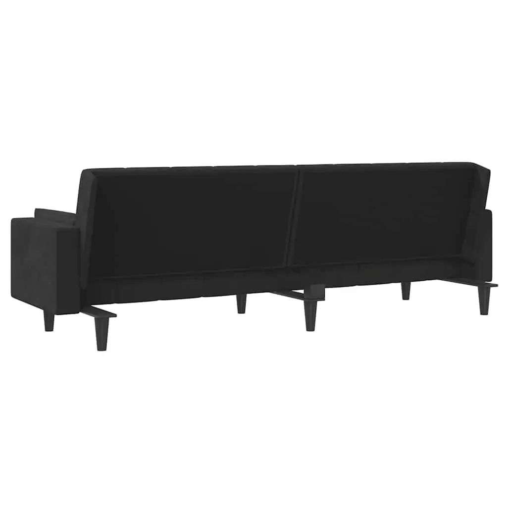 Sofa Bed Black Velvet 2-Seater Convertible Push Backrests with Two Pillows