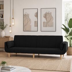 Black Fabric Sofa Bed with Pillows