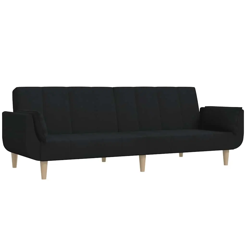 Sofa Bed Black Fabric 2-Seater Convertible Guest Sleeper with Adjustable Backrests and Pillows