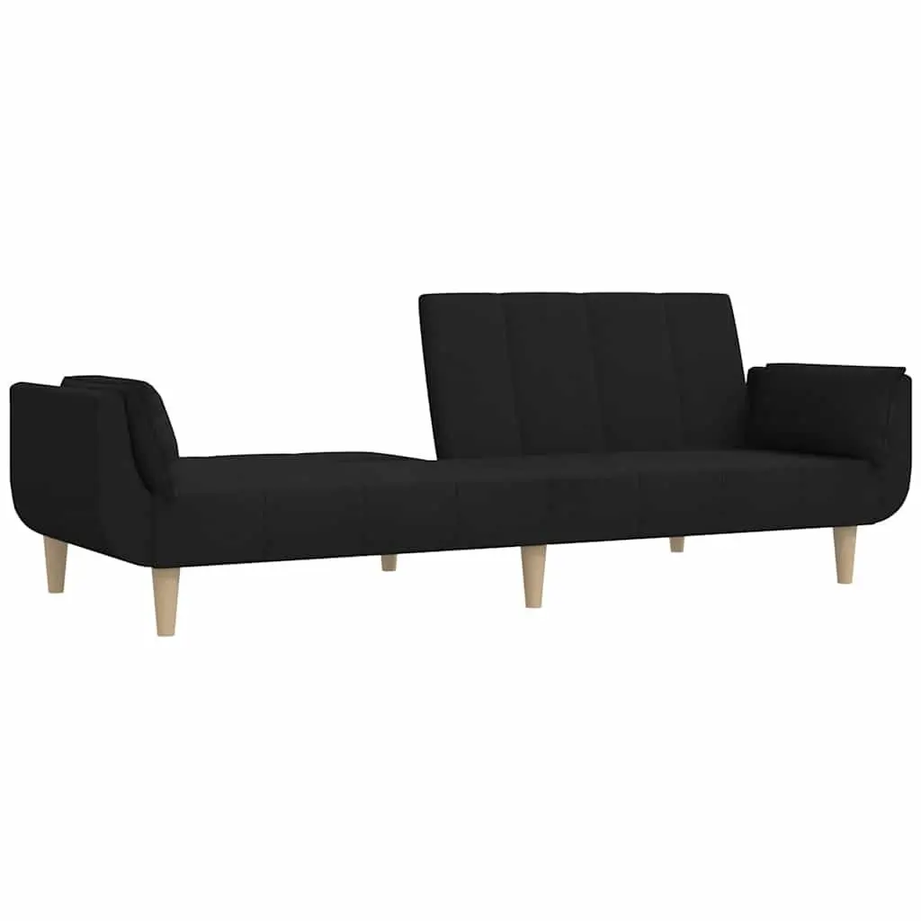 Sofa Bed Black Fabric 2-Seater Convertible Guest Sleeper with Adjustable Backrests and Pillows