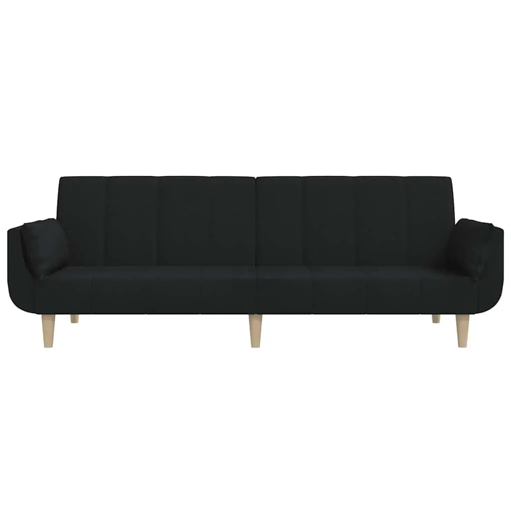Sofa Bed Black Fabric 2-Seater Convertible Guest Sleeper with Adjustable Backrests and Pillows