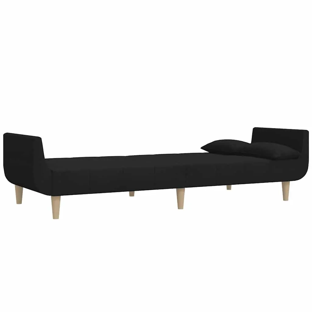 Sofa Bed Black Fabric 2-Seater Convertible Guest Sleeper with Adjustable Backrests and Pillows