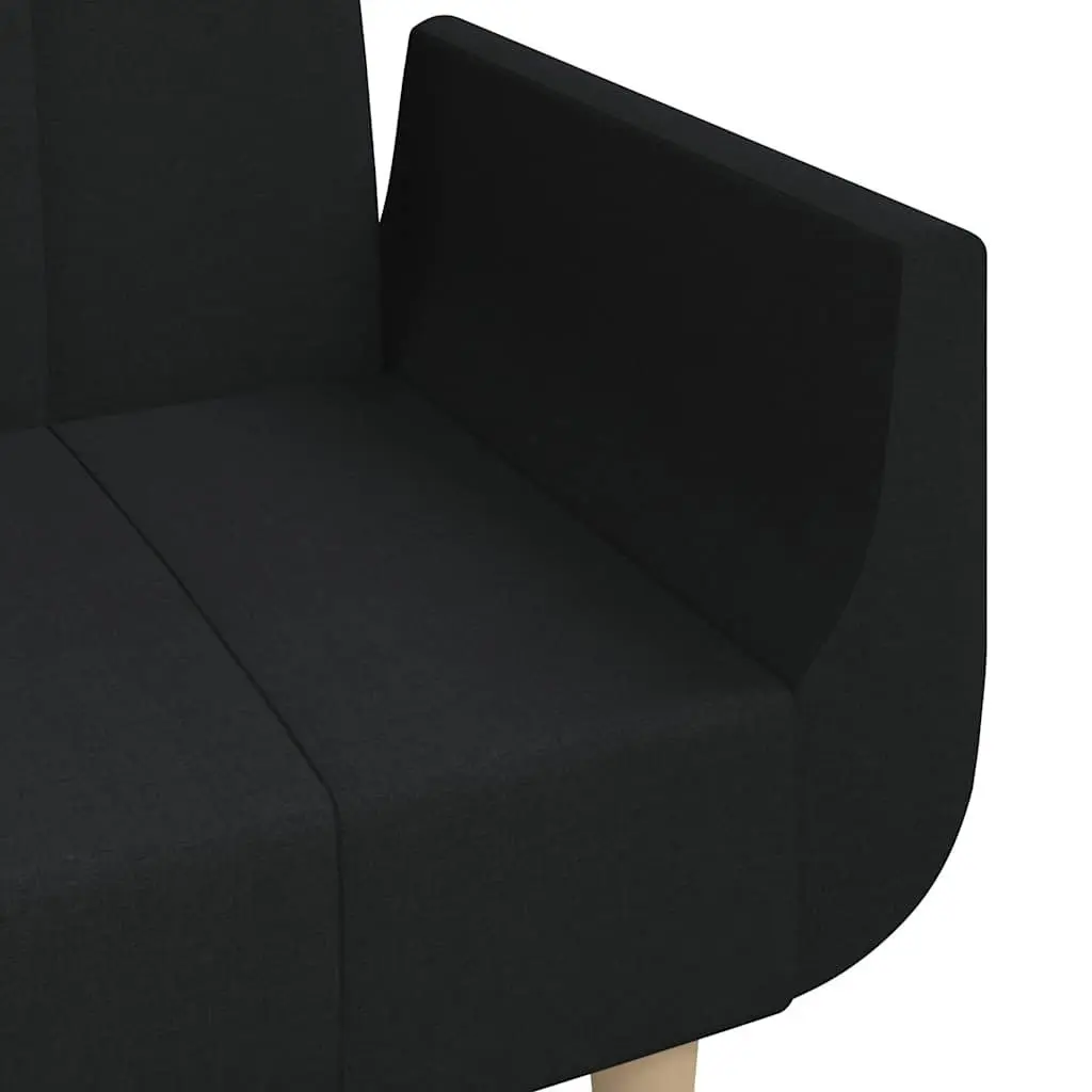 Sofa Bed Black Fabric 2-Seater Convertible Guest Sleeper with Adjustable Backrests and Pillows