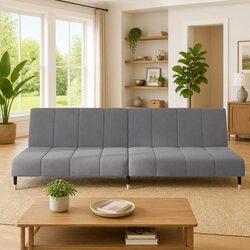 Compact Grey Velvet Sofa Bed for Guest Needs