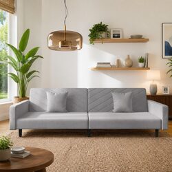 2-Seater Sofa Bed Convertible Day Bed Twin Guest Sleeper Grey Velvet Furniture