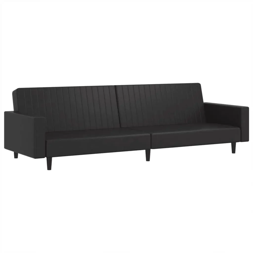 2-Seater Sofa Bed Black Faux Leather Convertible Day Bed Guest Furniture Sleeper