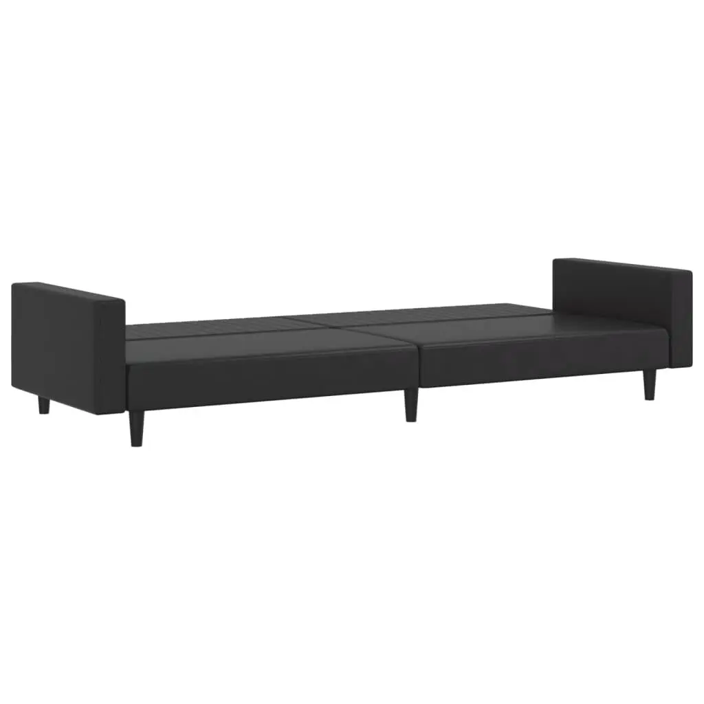 2-Seater Sofa Bed Black Faux Leather Convertible Day Bed Guest Furniture Sleeper