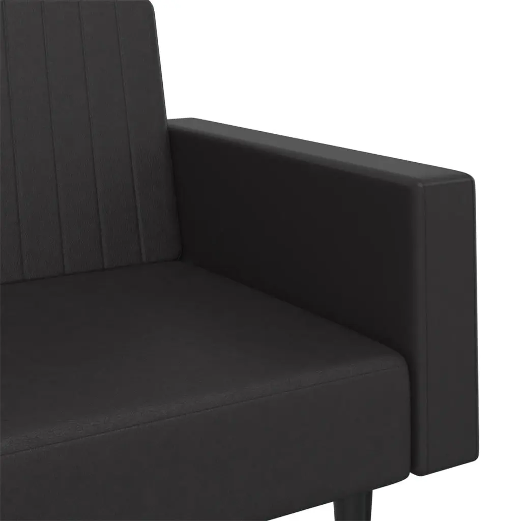 2-Seater Sofa Bed Black Faux Leather Convertible Day Bed Guest Furniture Sleeper