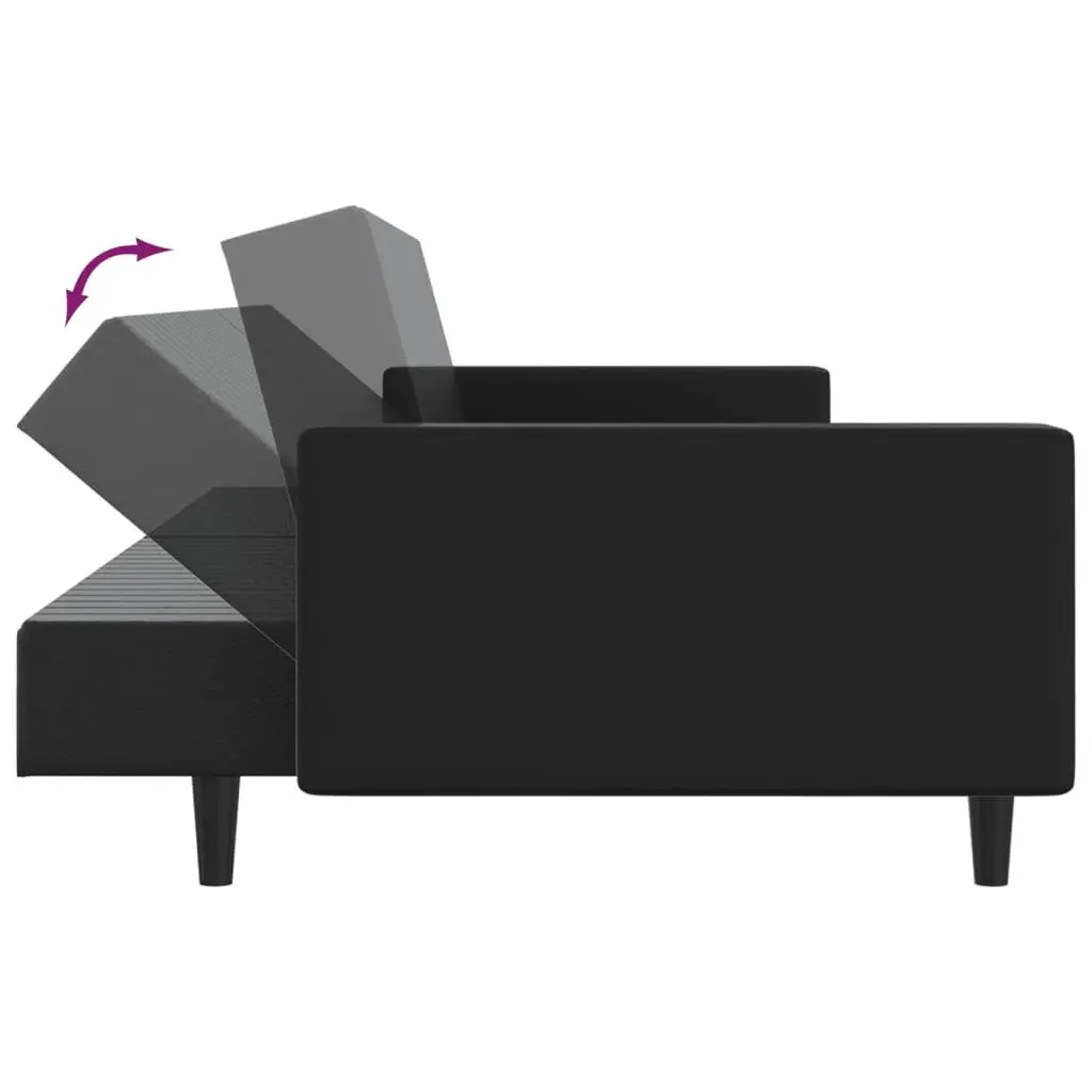 2-Seater Sofa Bed Black Faux Leather Convertible Day Bed Guest Furniture Sleeper