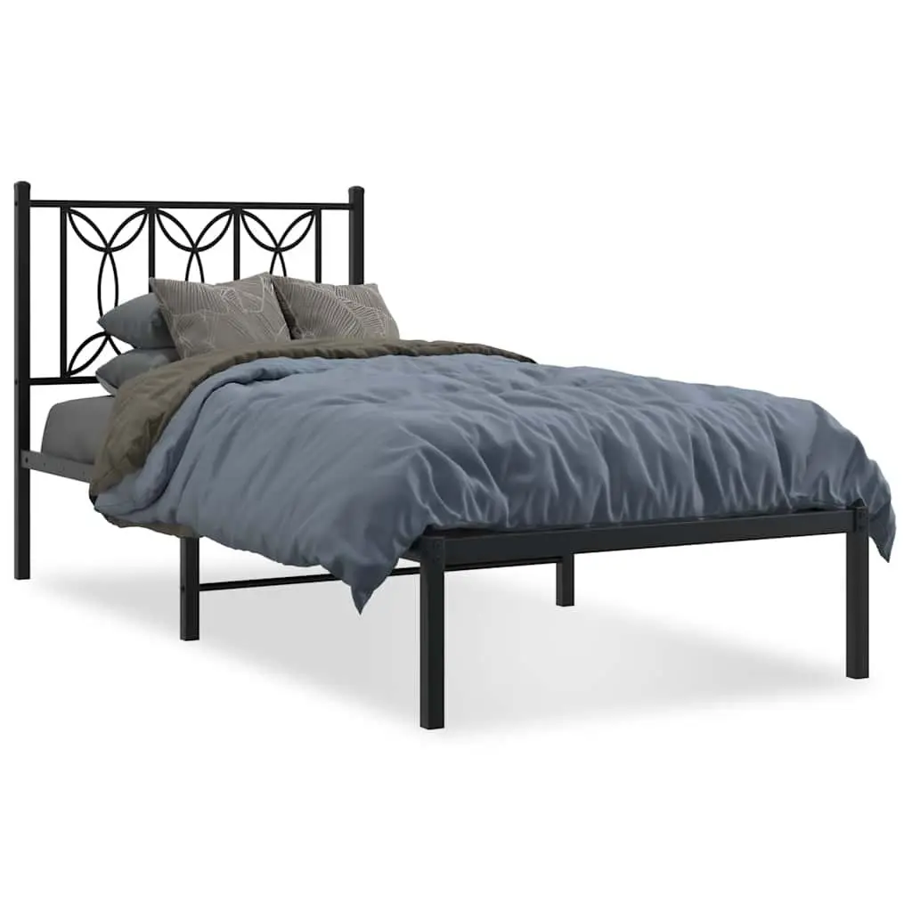 Metal Bed Frame Black 90x190cm Slatted Base with Headboard