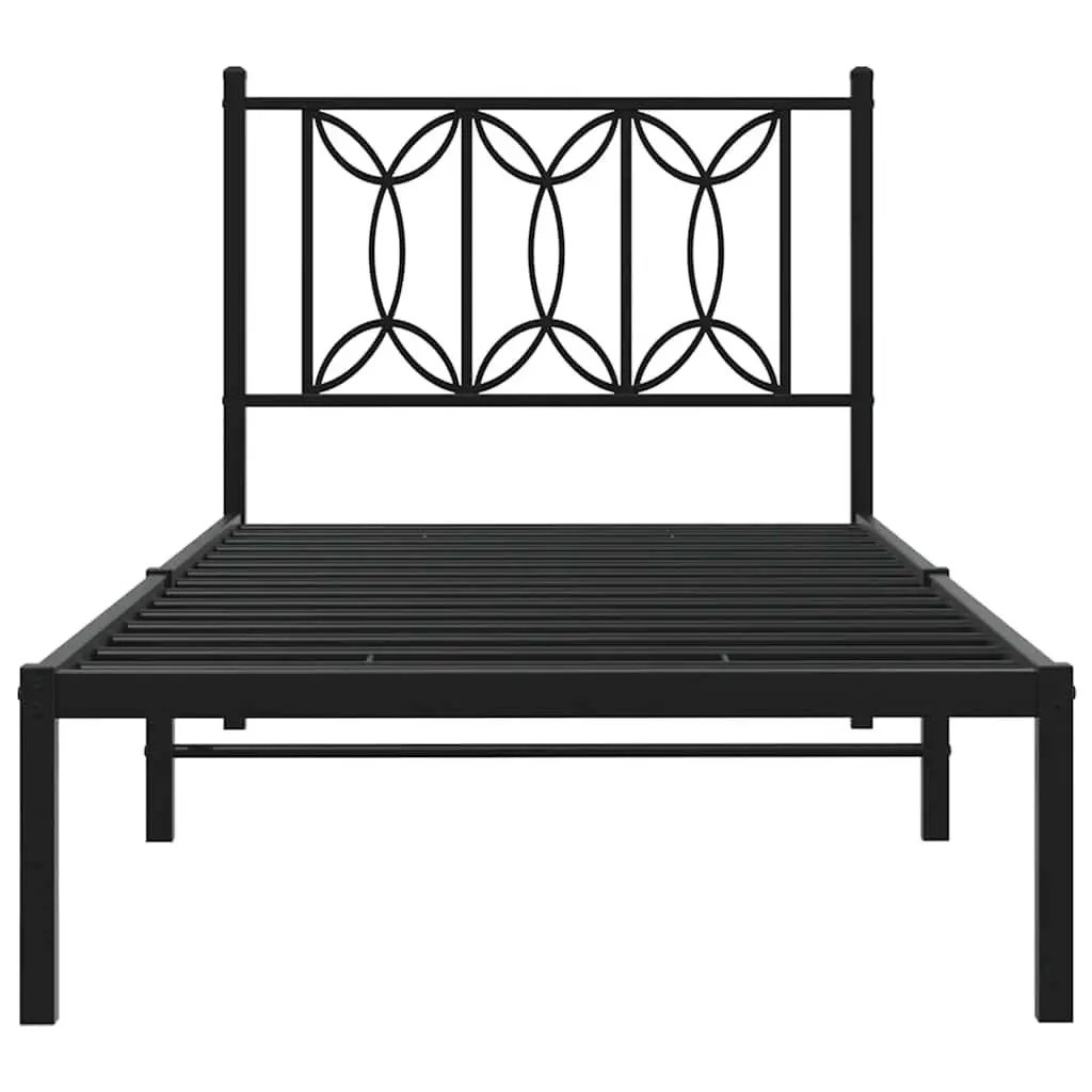 Metal Bed Frame Black 90x190cm Slatted Base with Headboard