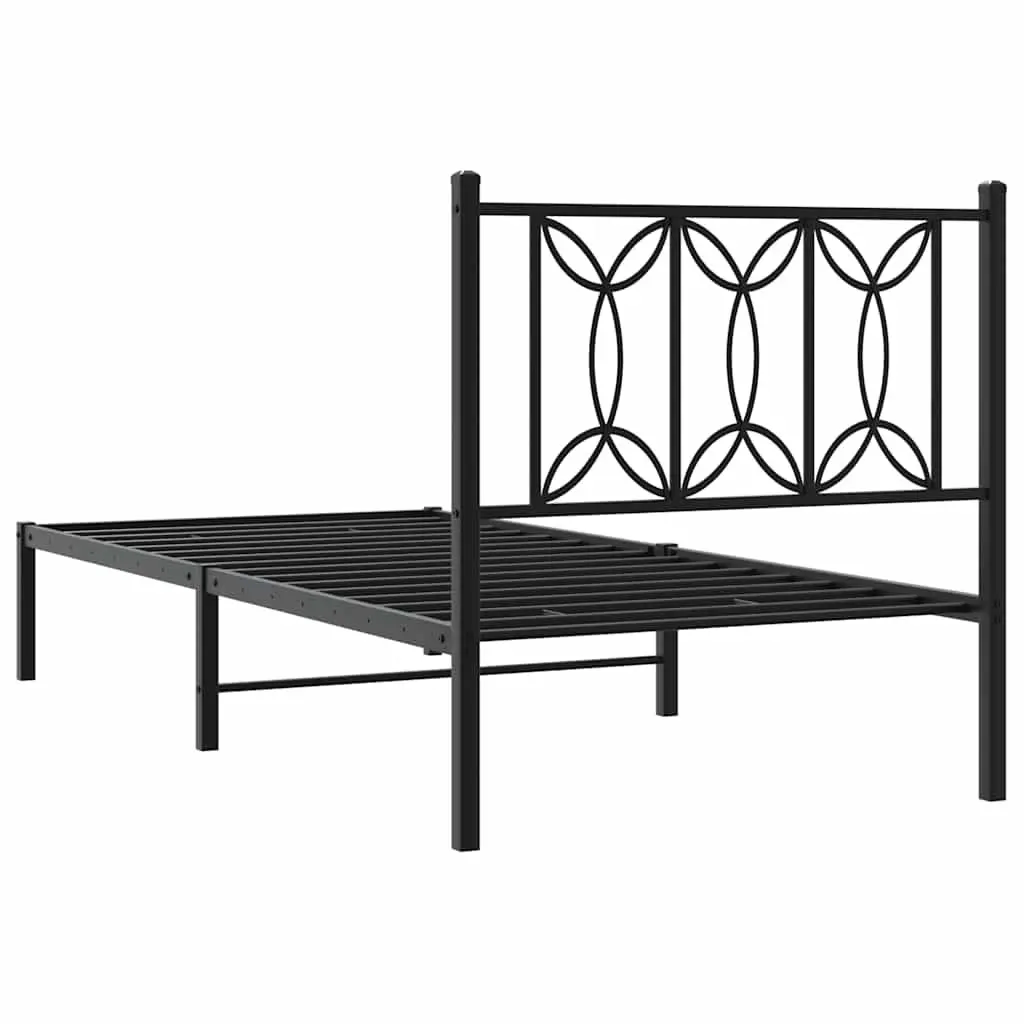 Metal Bed Frame Black 90x190cm Slatted Base with Headboard