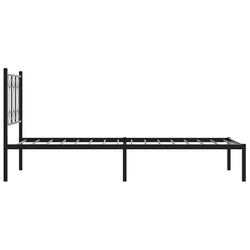 Metal Bed Frame Black 90x190cm Slatted Base with Headboard