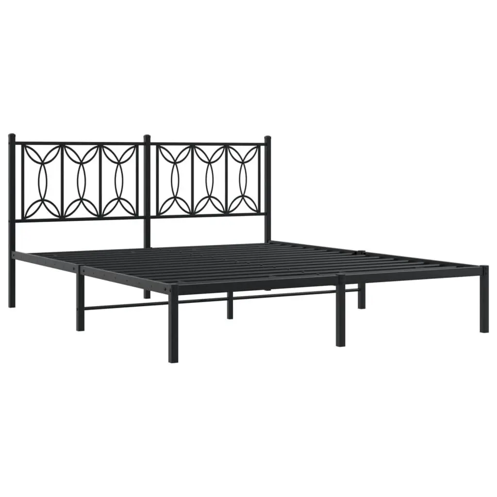 Metal Bed Frame Black 150x200 cm Headboard Steel Slats Centre Legs Storage