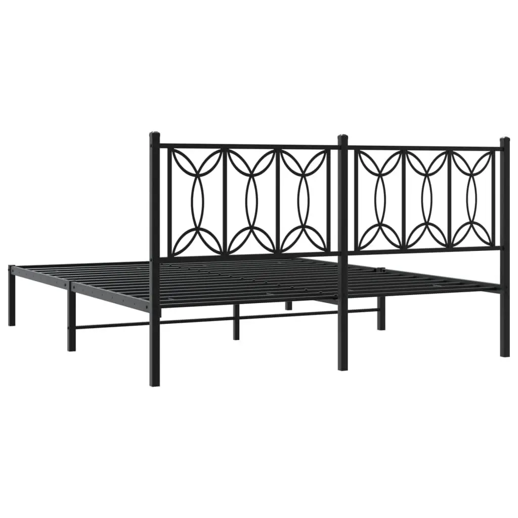 Metal Bed Frame Black 150x200 cm Headboard Steel Slats Centre Legs Storage