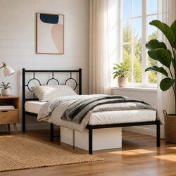 Compact Black Metal Bed Frame with Headboard 90x190 cm