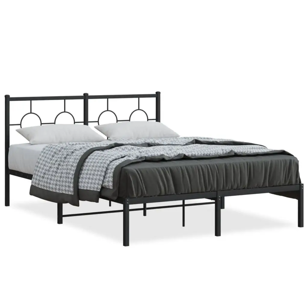 Metal Bed Frame Black 135x190 cm with Headboard Slatted Base