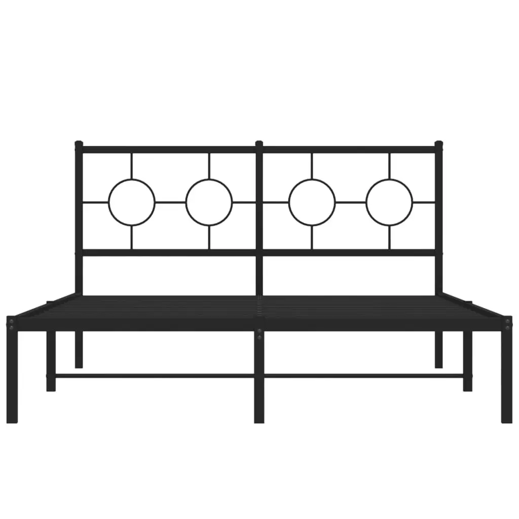 Metal Bed Frame Black 135x190 cm with Headboard Slatted Base