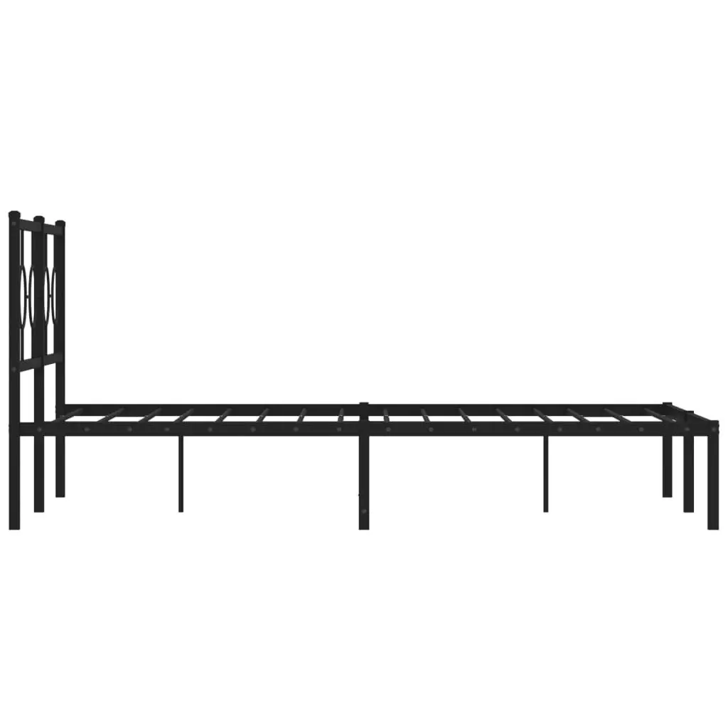 Metal Bed Frame Black 135x190 cm with Headboard Slatted Base