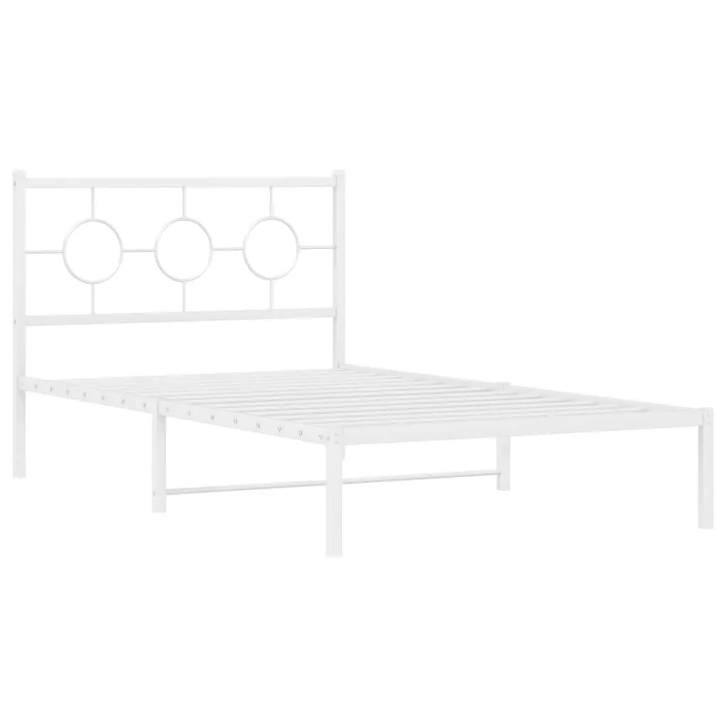 Metal Bed Frame White King Single 107x203cm Slatted Base Headboard Storage