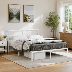 Metal Bed Frame with Headboard and Slatted Base 135x190 cm