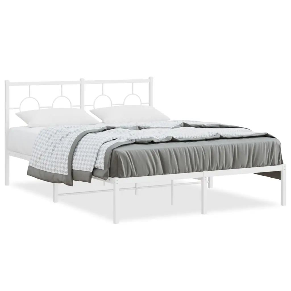 Metal Bed Frame White 135x190 cm Slatted Base with Headboard Storage