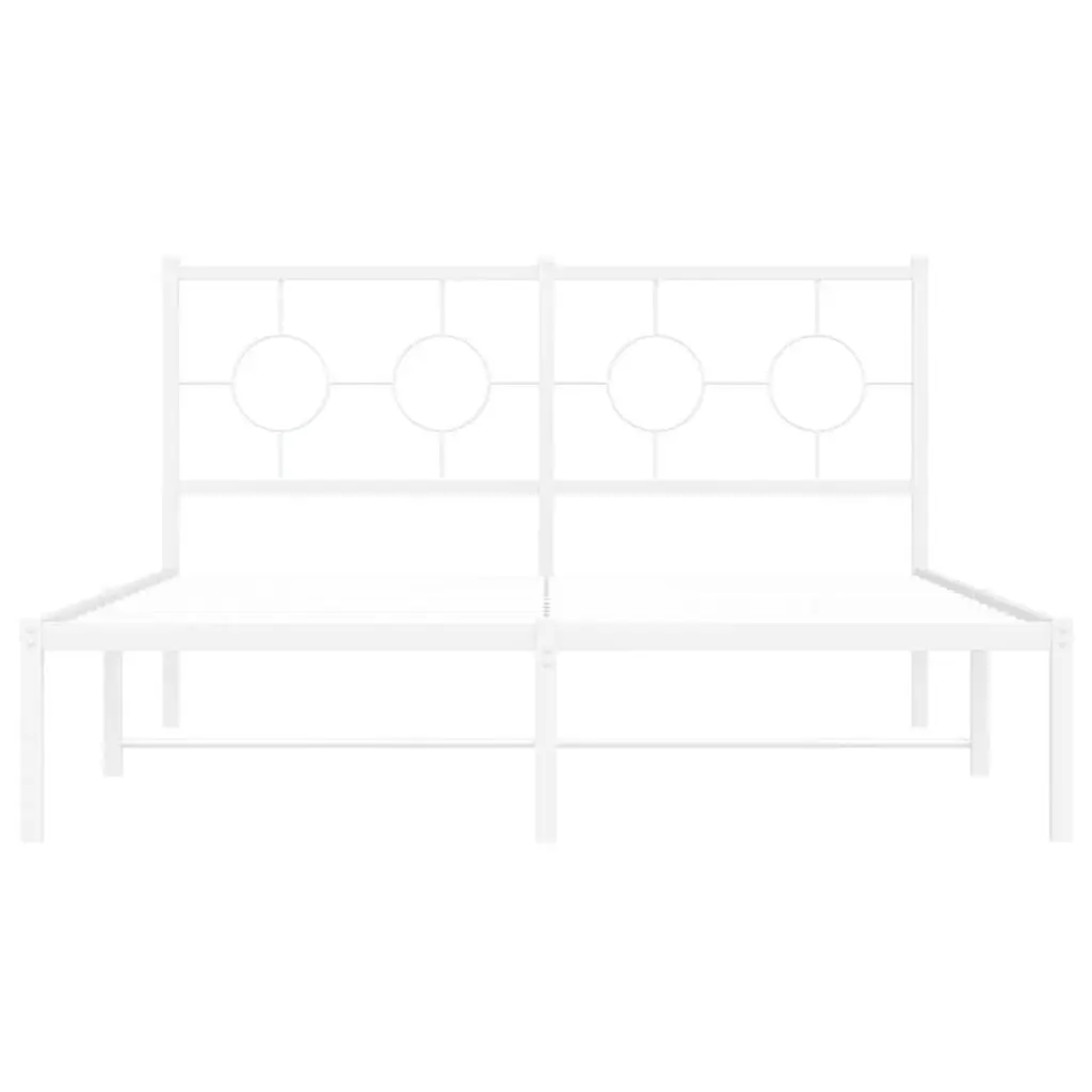 Metal Bed Frame White 135x190 cm Slatted Base with Headboard Storage