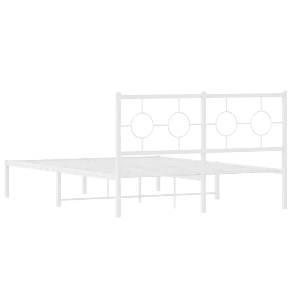 Metal Bed Frame White 135x190 cm Slatted Base with Headboard Storage