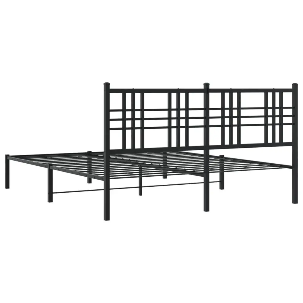 Metal Bed Frame Black 150x200 cm Steel Slats Centre Support
