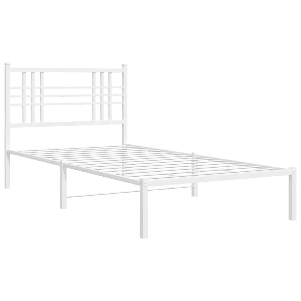 Metal Bed Frame White 90x190 cm with Headboard Under-Bed Storage Space