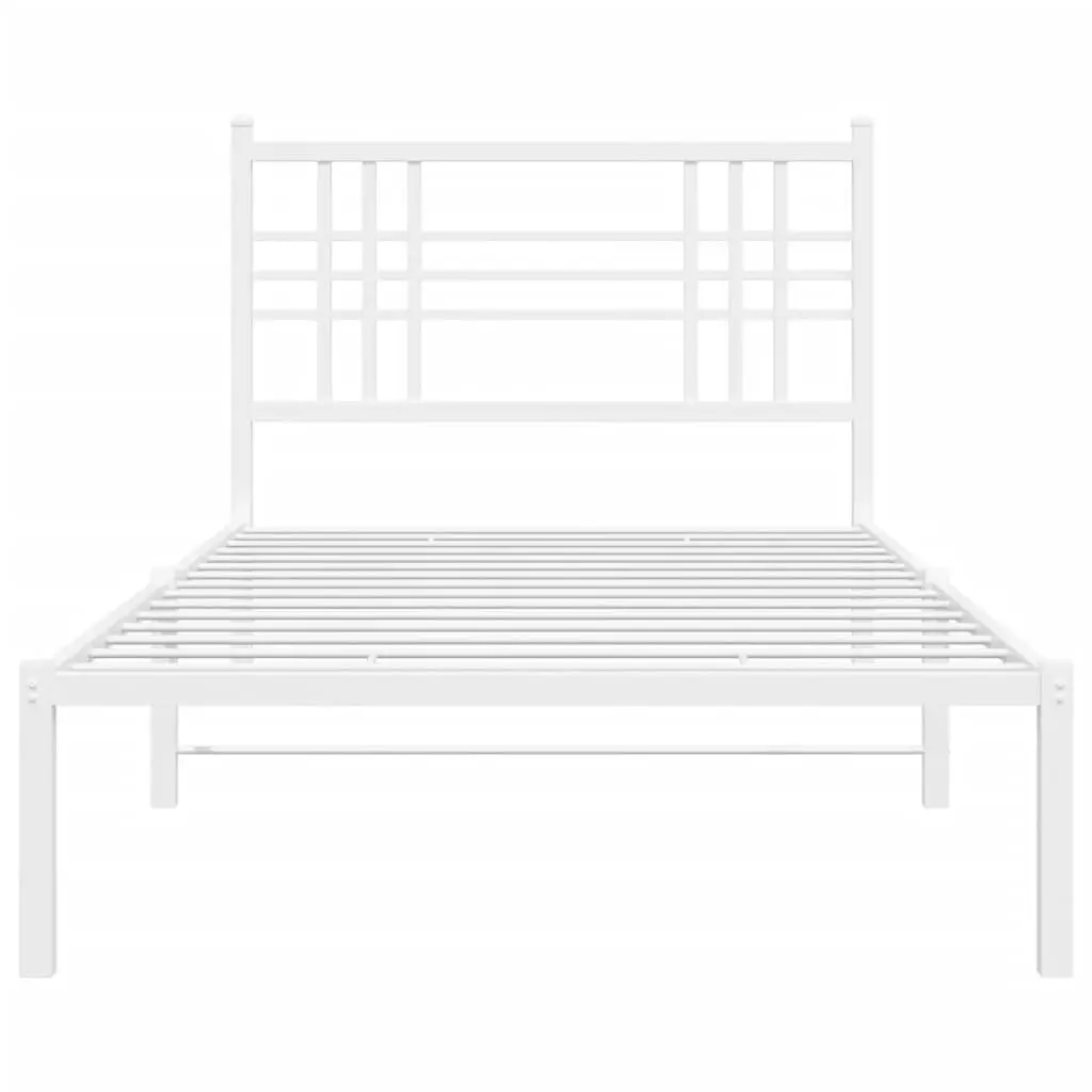 Metal Bed Frame White 90x190 cm with Headboard Under-Bed Storage Space