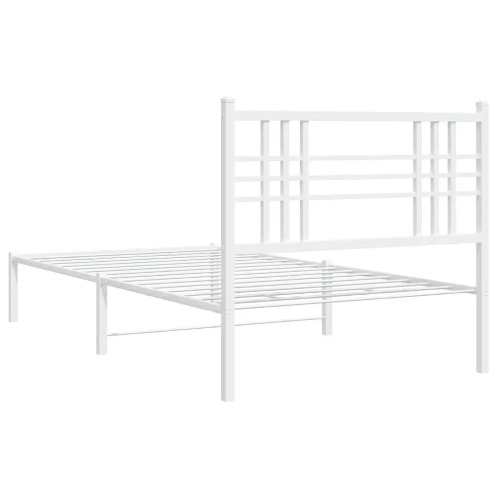 Metal Bed Frame White 90x190 cm with Headboard Under-Bed Storage Space
