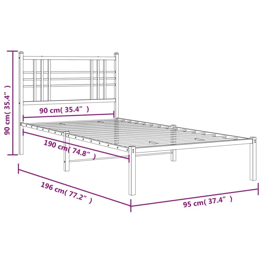 Metal Bed Frame White 90x190 cm with Headboard Under-Bed Storage Space