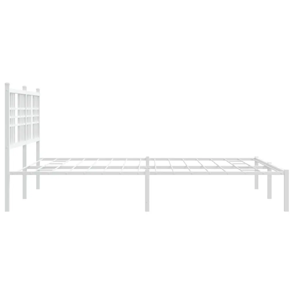 Metal Bed Frame White 150x200 cm Headboard Platform Bedroom Furniture