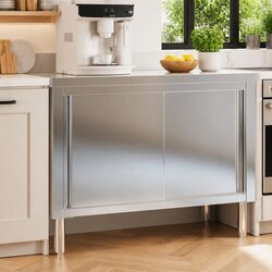 Compact Kitchen Work Table with Sliding Doors