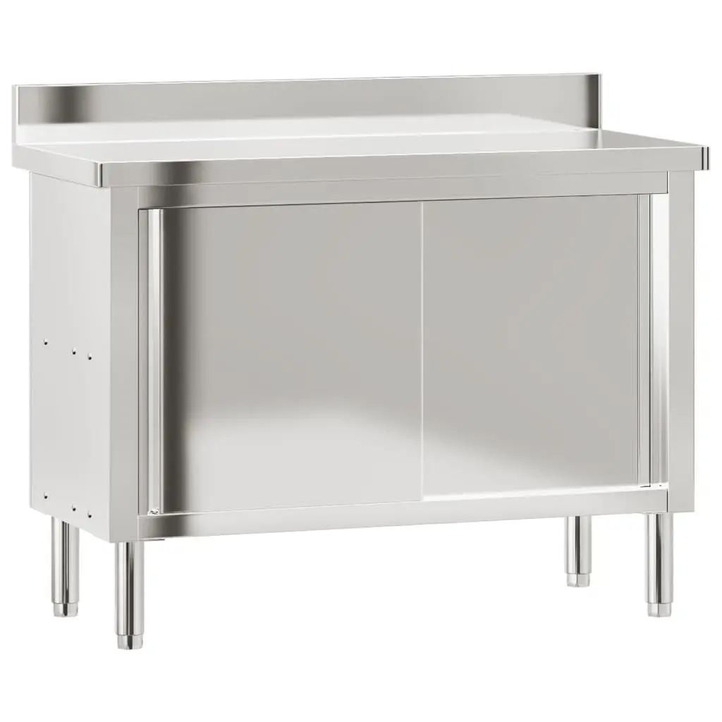 Stainless Steel Work Table for Commercial Kitchen with Sliding Doors and Bottom Storage Shelf