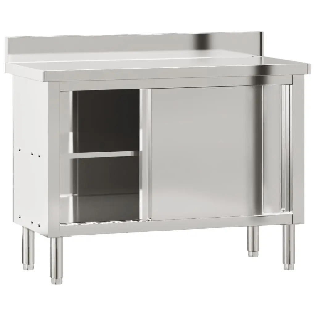 Stainless Steel Work Table for Commercial Kitchen with Sliding Doors and Bottom Storage Shelf