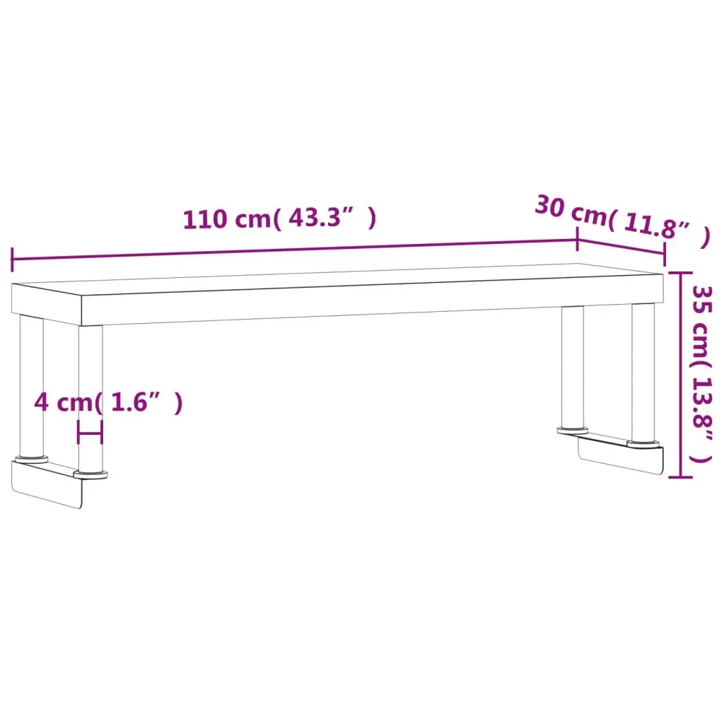 Stainless Steel Work Table Overshelf Mounted Prep Kitchen Storage Workspace 110 x 30 x 35 cm