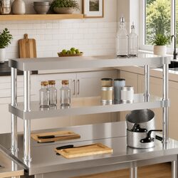 Work Table Overshelf 2-Tier 110x30x65cm Stainless Steel Kitchen Prep Shelf Rack